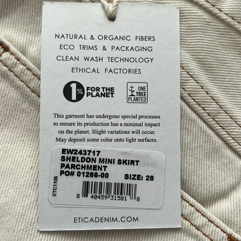 NWT Etica Sheldon Button Fly Denim Mini Skirt Parchment Size 28 Reg. $228 - Picture 6 of 9